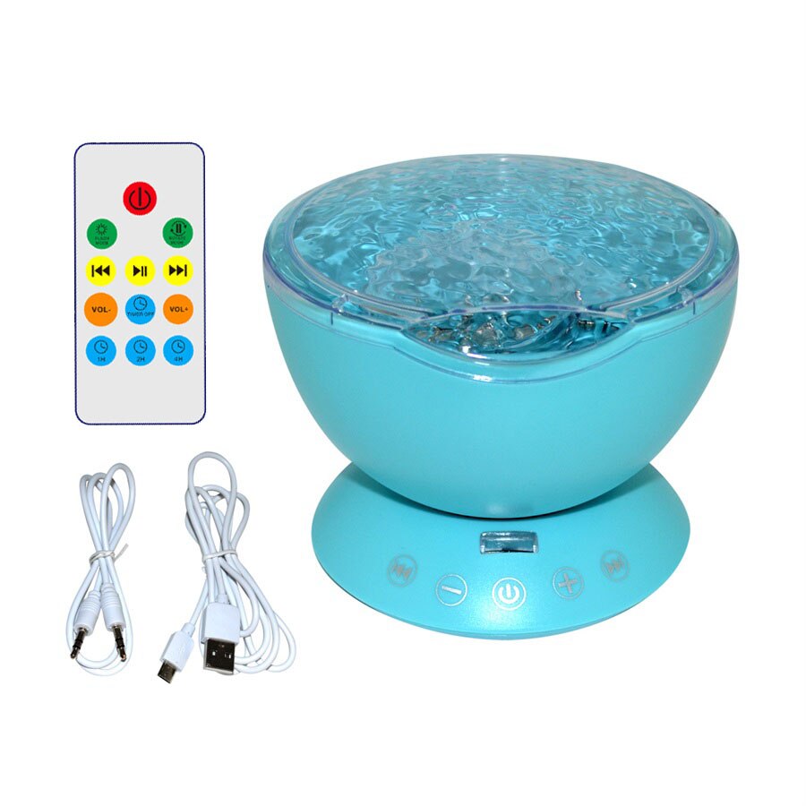 7 kleuren LED Nachtlampje Sterrenhemel Afstandsbediening Ocean Wave Projector met Mini Muziek baby lamp night lamp voor kids: Blue