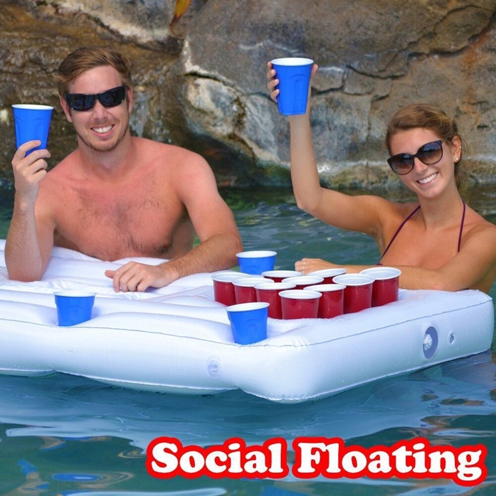 Sommer Spielen Wasser Aufblasbare Bier Tisch Im Freien Spiele In Pool Schwimm Matte Trinken Tasse Halter Pingpiong Ball Wasser Spielzeug Spiel pad
