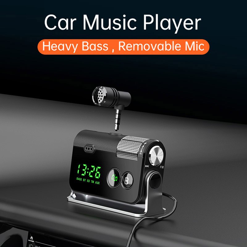 FM Transmitter Bluetooth 5.0 Car Kit Handsfree AUX Audio Receiver MP3 Player QC3.0+PD 18W USB Charger with Removable Microphone