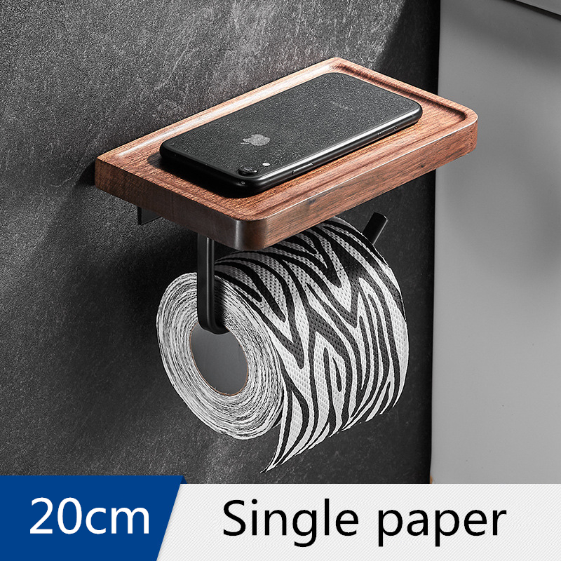 Juego de accesorios de baño, toallero negro de madera de nogal, soporte de papel higiénico, barra de toalla, gancho para Bata: SIngle paper