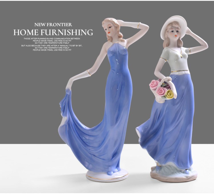 Decoración moderna para el hogar, artesanía de cerámica, figura de chica bonita, estatua, adornos europeos, vitrina de exhibición,
