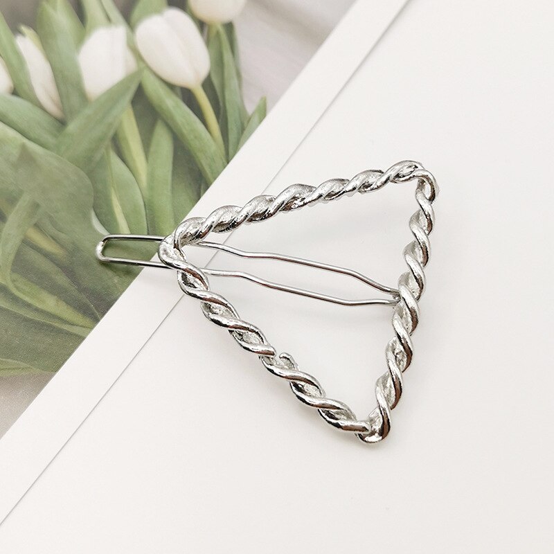 Weven geometrische driehoek haarspeld speld metaallegering cirkel haarspeld haarspeld meisjes vrouw haaraccessoires hoofddeksels: Grijs