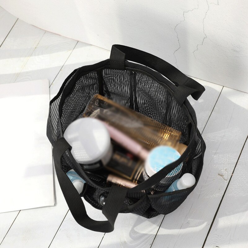Bärbar mesh duschväska kvinnor män hängande bad toalettartiklar organisator väska 9 förvaringsfickor sminkväskor unisex