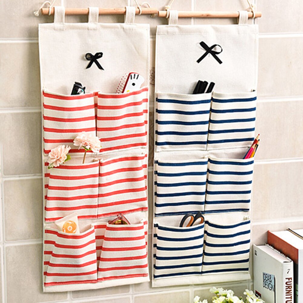 6/8 Pockets Cotton Linen Fabric Wall Door Hanging Bag Organizer Storage Pouch