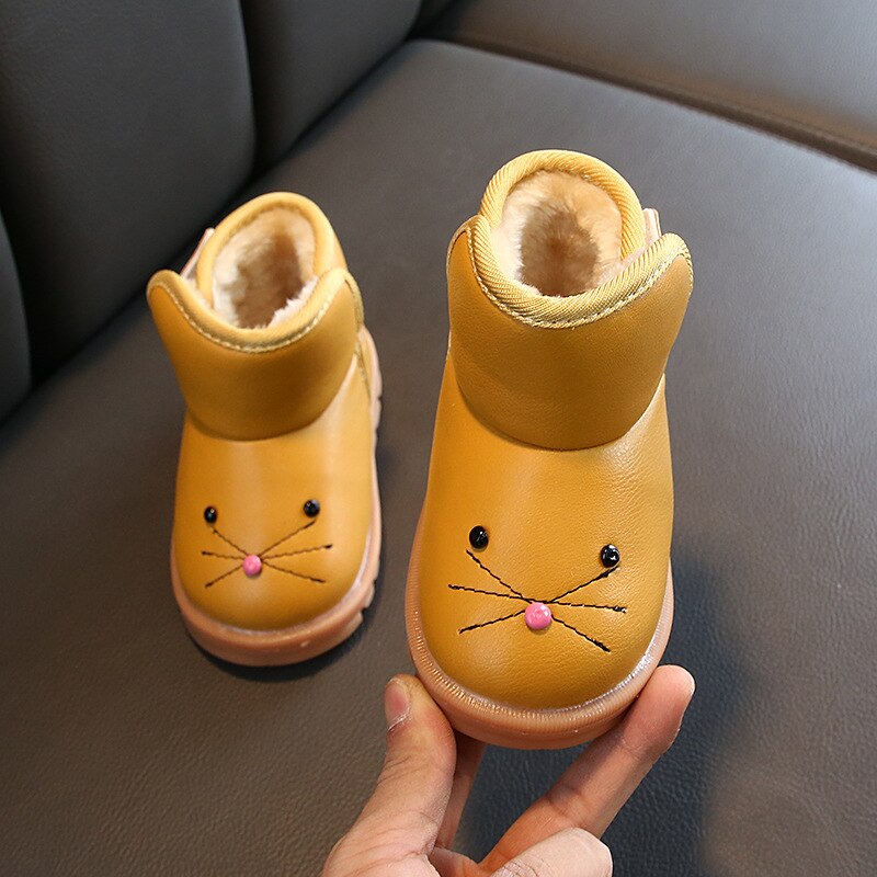 Winter Kinderen Snowboots Pu Leer Waterdicht Kinderen Schoenen Dikke Warme Pluche Anti-Slip Rubberen Zool Meisjes Laarzen: brown / 24