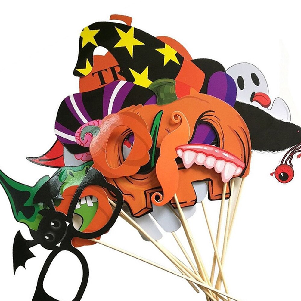 27 Pcs Halloween Photo Booth Props DIY Kit Scary Party Supplies Funny Party Lips Skull Hat Halloween Party Decorations