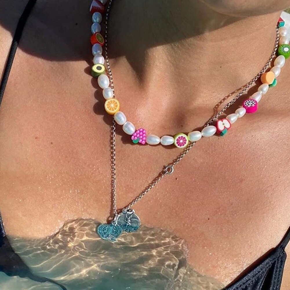 Boho Evil Eye Smile Pearl Beaded Necklace For Women Imitation Pearl Christmas Y2K Happy Face Choker Collar Party Jewelry