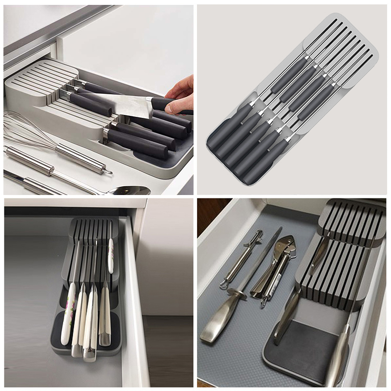 Knife Block Holder Plastic Cutlery Drawer Organizer Tray Knives Utensil Rack Universal Knife Stand Organizer Kitchen Storage