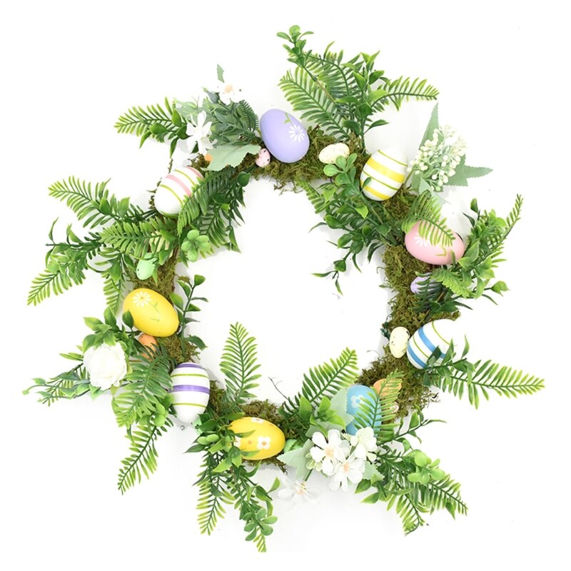 Easter Garland Eggs Rattan Wreath Artificial Flower Door Hang Easter Decoration