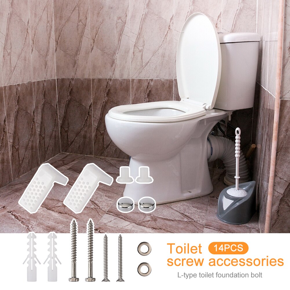 14pcs/set Heavy Duty Foot Mounting Toilet Screws L Shaped Bolts Bathroom Fixture Fixing Tools Replacement Parts Stainless Steel