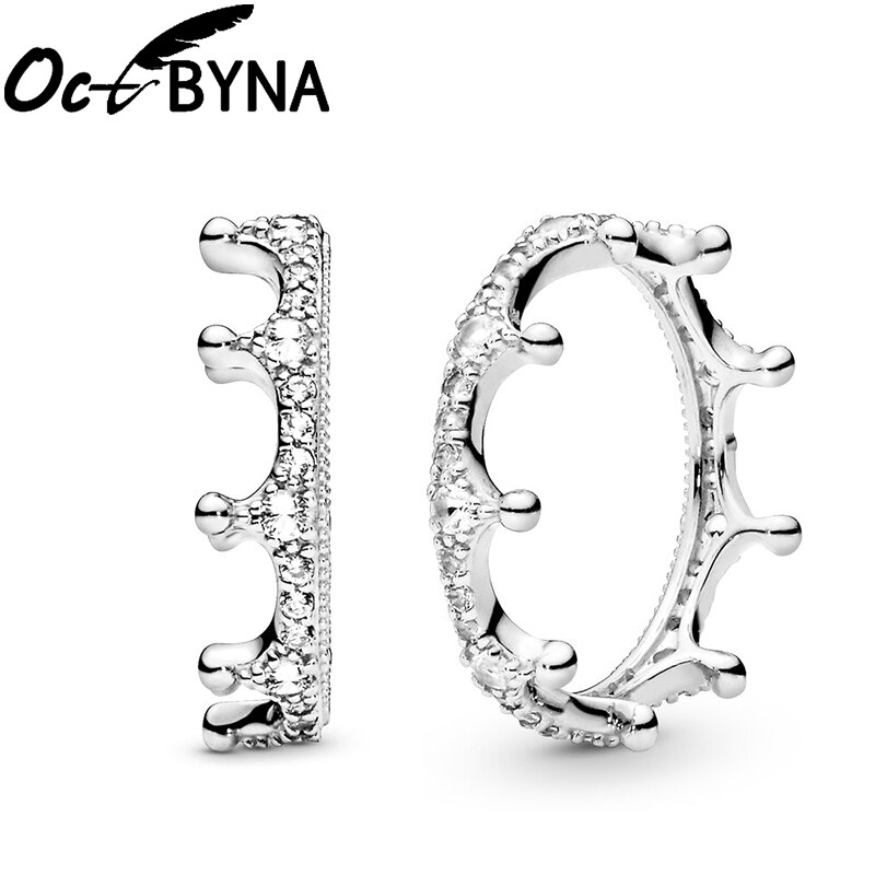 Octbyna Zilveren Kleur Crown Vingertop Ring Charm Crystal Ring Voor Vrouwen Engagement Ringen