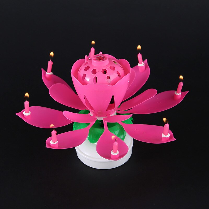 Lotus Musical Candle Rotating Happy Birthday Lotus Flower Musical Candle Children Wedding Party Birthday Cake Decorations