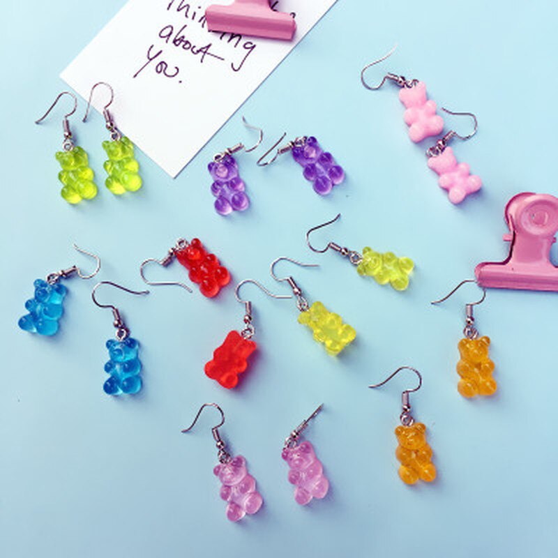 Pendientes colgantes de minimalismo de dibujos animados de oso lindo pendientes creativos de resina ganchos para los oídos Color caramelo mujeres niñas joyería