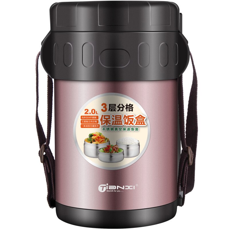 Tianxi Roestvrij Staal Voedsel Heater Japanse Lunchbox Keuken Voedsel Doos Draagbare Picknick Bento Box: Red 2.0L