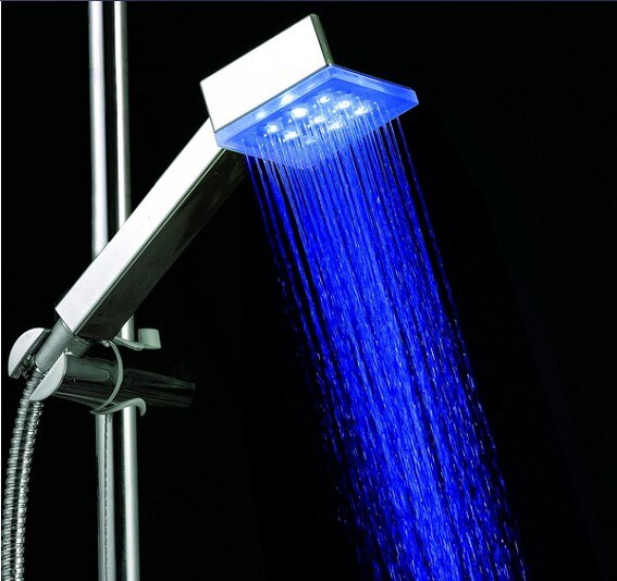 Waterbesparende Kleur Veranderende Led Douchekop Filter Met Slang, Light Up Regen Temperatuurregeling 3 Kleur Douchekop: Square