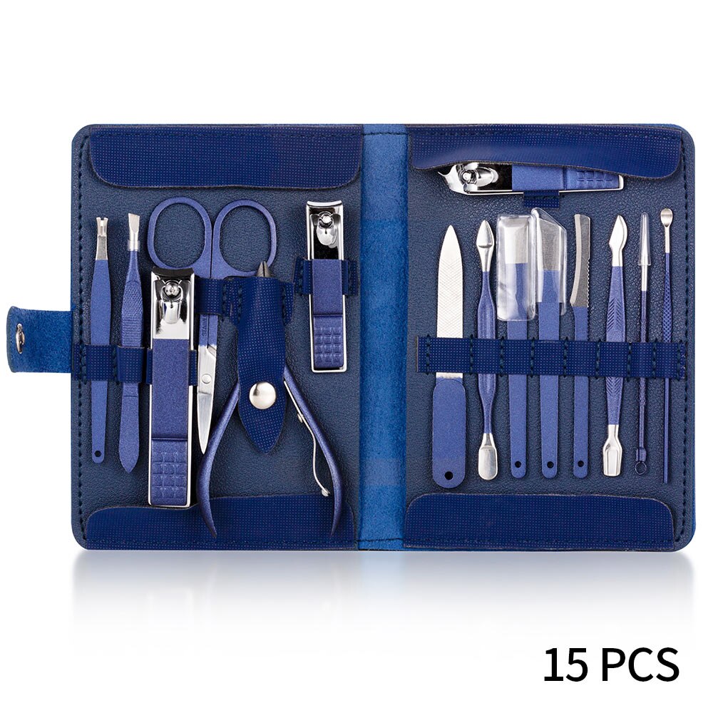 Set van 18/15/12/10/7/4 nagelknippers, roestvrij staal, nagelschaartje, pincet, oorlepel, acne-naald, manicureset: 15 stuks
