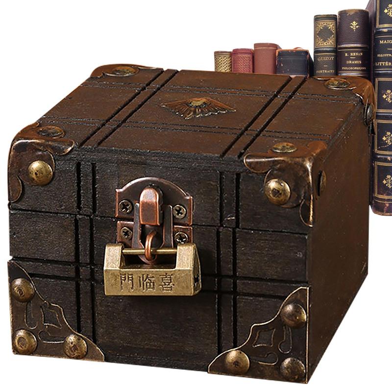 1Stck Mini Holz Lagerung Kasten fallen Schmuck Manschettenknöpfe Brust Kleines Jahrgang Schatz sperren-Kasten Schreibtisch-Organizer Für Heimat freundlicher
