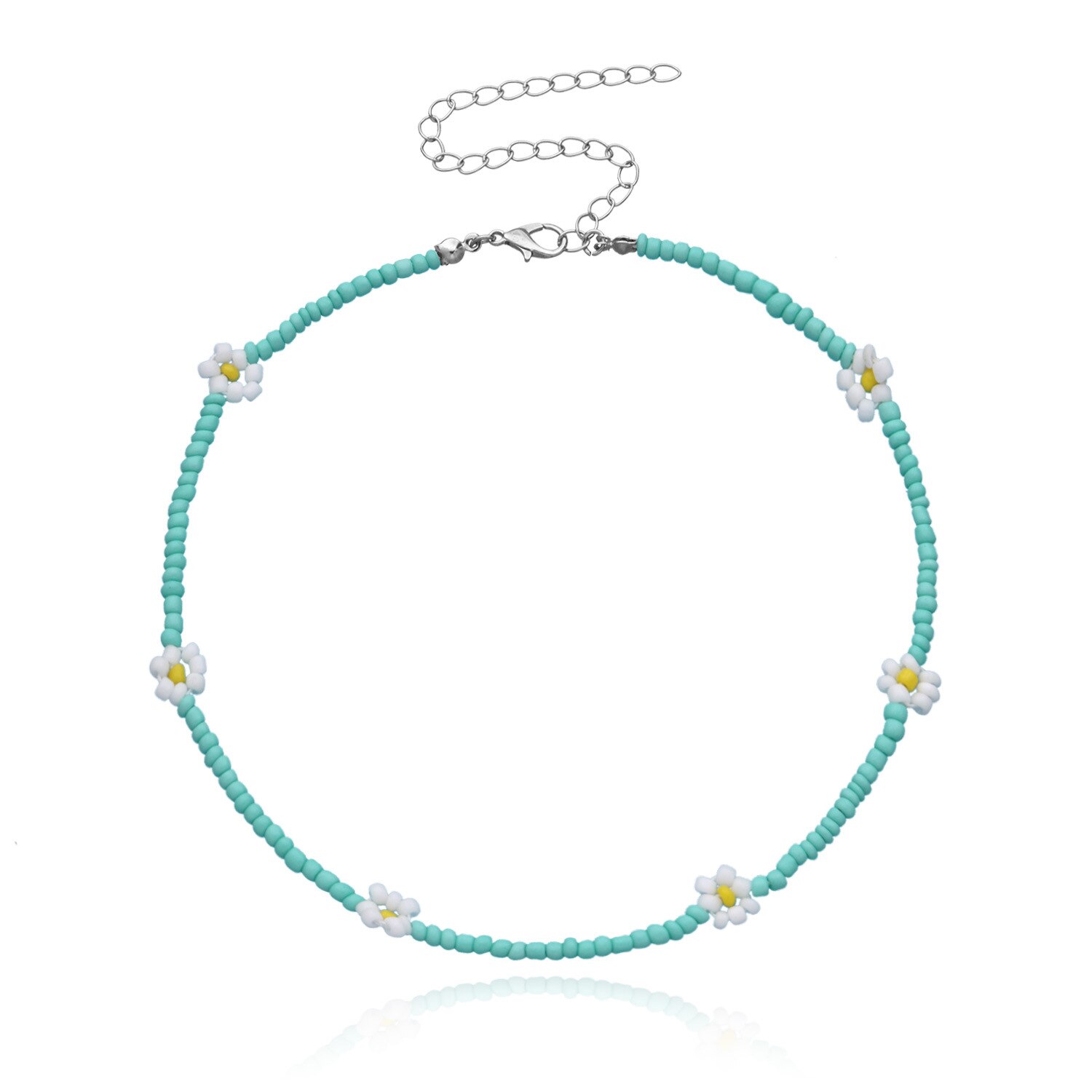 Bohemian Blauw Wit Zaad Bead Bloem Choker Ketting Statement Korte Kraag Sleutelbeen Keten Ketting Voor Vrouwen Sieraden: ZWXL1450-6