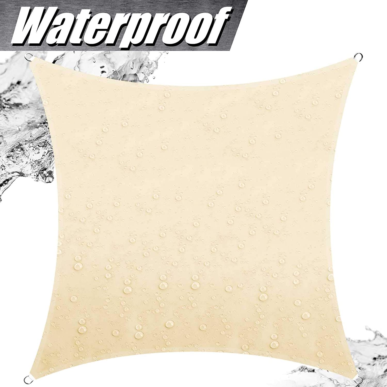 Beige Quadratische Wasserdichte Sonne Sonnensegel Markise Bildschirm, 95% UV Blockade UV & Wasserdicht, für Terrasse Garten Carport: 4Mx4M