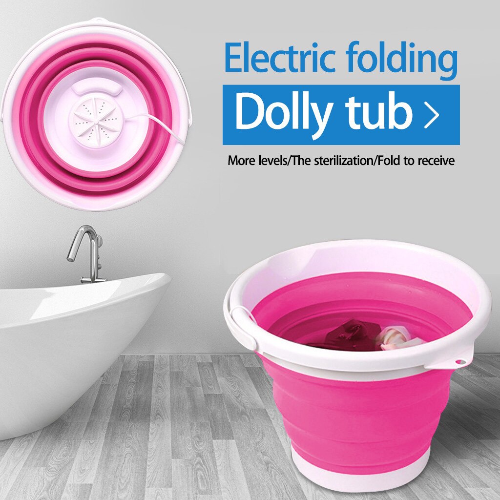 Laundry Portable Mini Turbo Washing Machine With Foldable USB Powered Laundry Washer Folding Laundry Tub Washing Machine: Pink