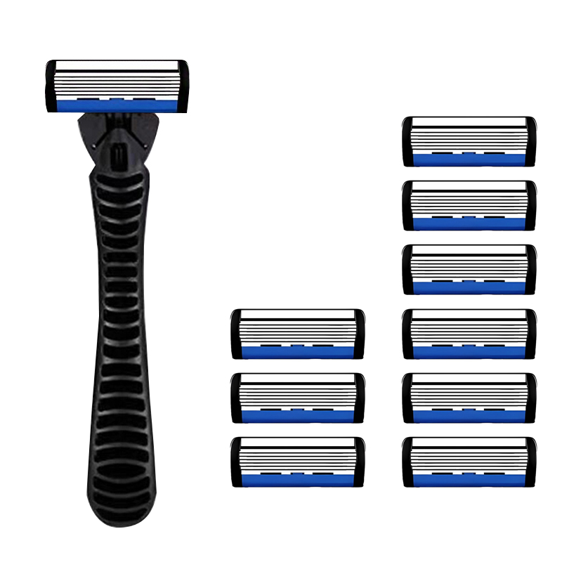 Handmatig scheermes voor mannen, zeslaags mes, roestvrijstalen mesjes, geen huidbeschadiging, ouderwetse mesjes, scheerkoppen: Zilver