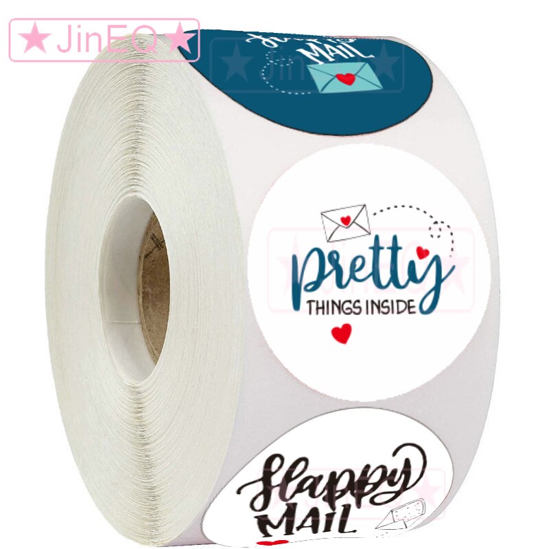 500pcs Paper Happy Mail Stickers 1'' Circle Seal Label Stickers Scrapbooking for Thank You Cards Business Packaging Pretty