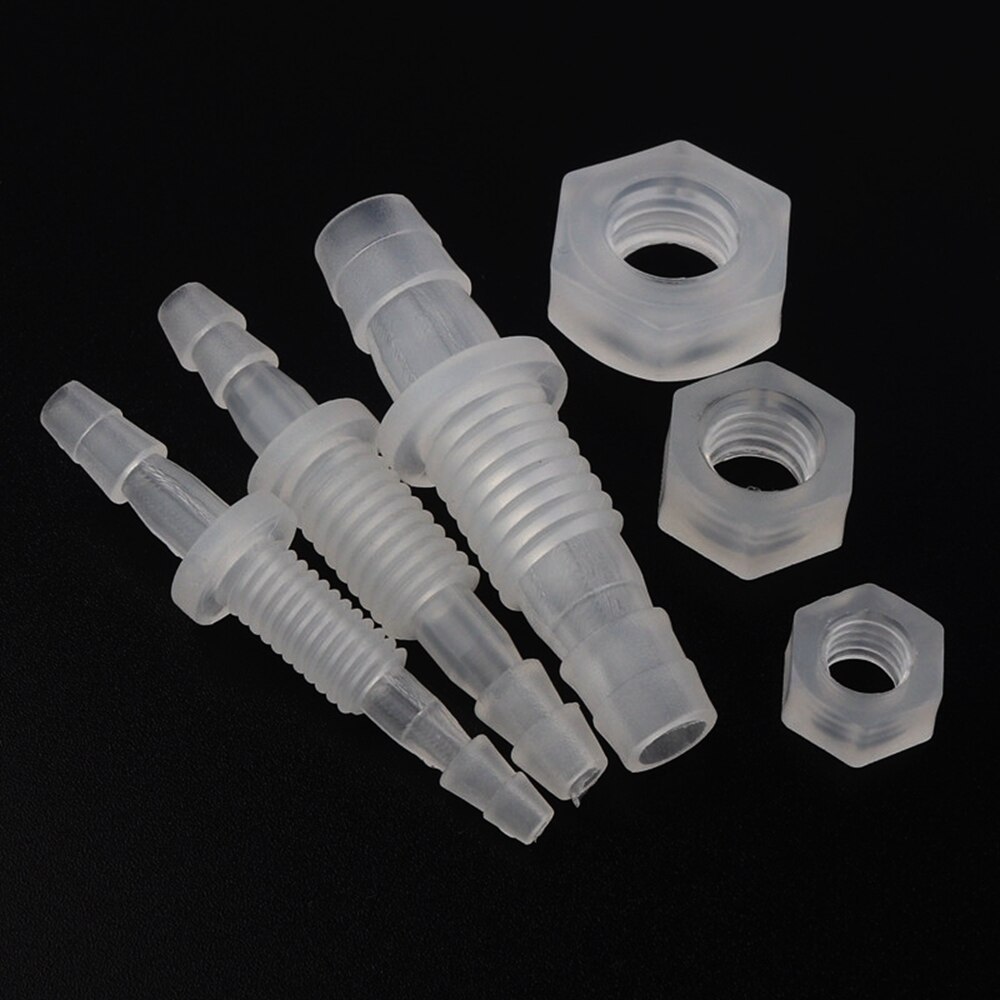 5pcs M6~M10 Thread Hex Nut PP Straight Garden Water Connectors Aquarium Fish Tank Adapter Air Pump Hose Fittings Pagoda Joints