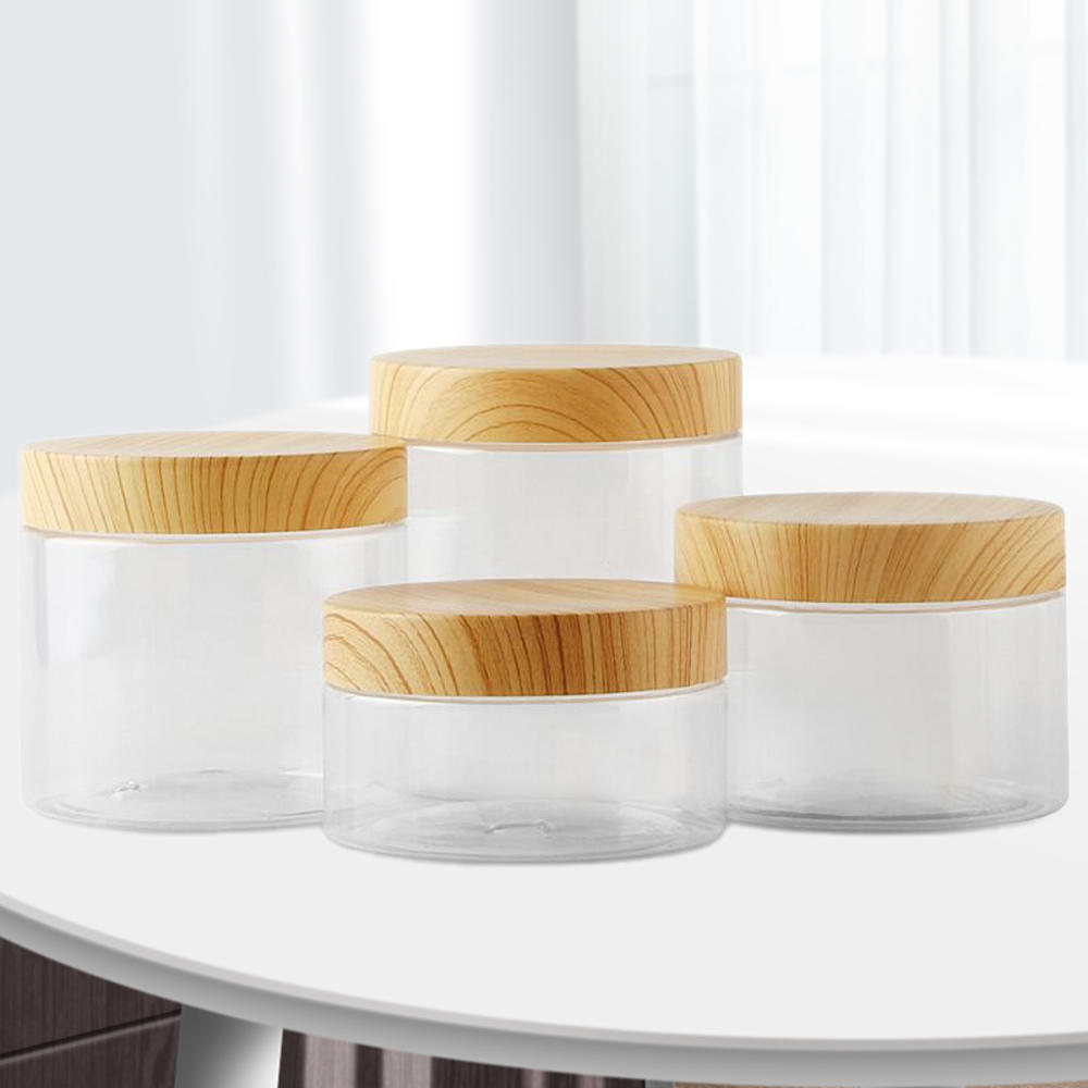 Transparent Vacuum Plastic Lid Container Wood Lid Airtight Canister Kitchen Storage Bottles Cereal Condiment Storage Container