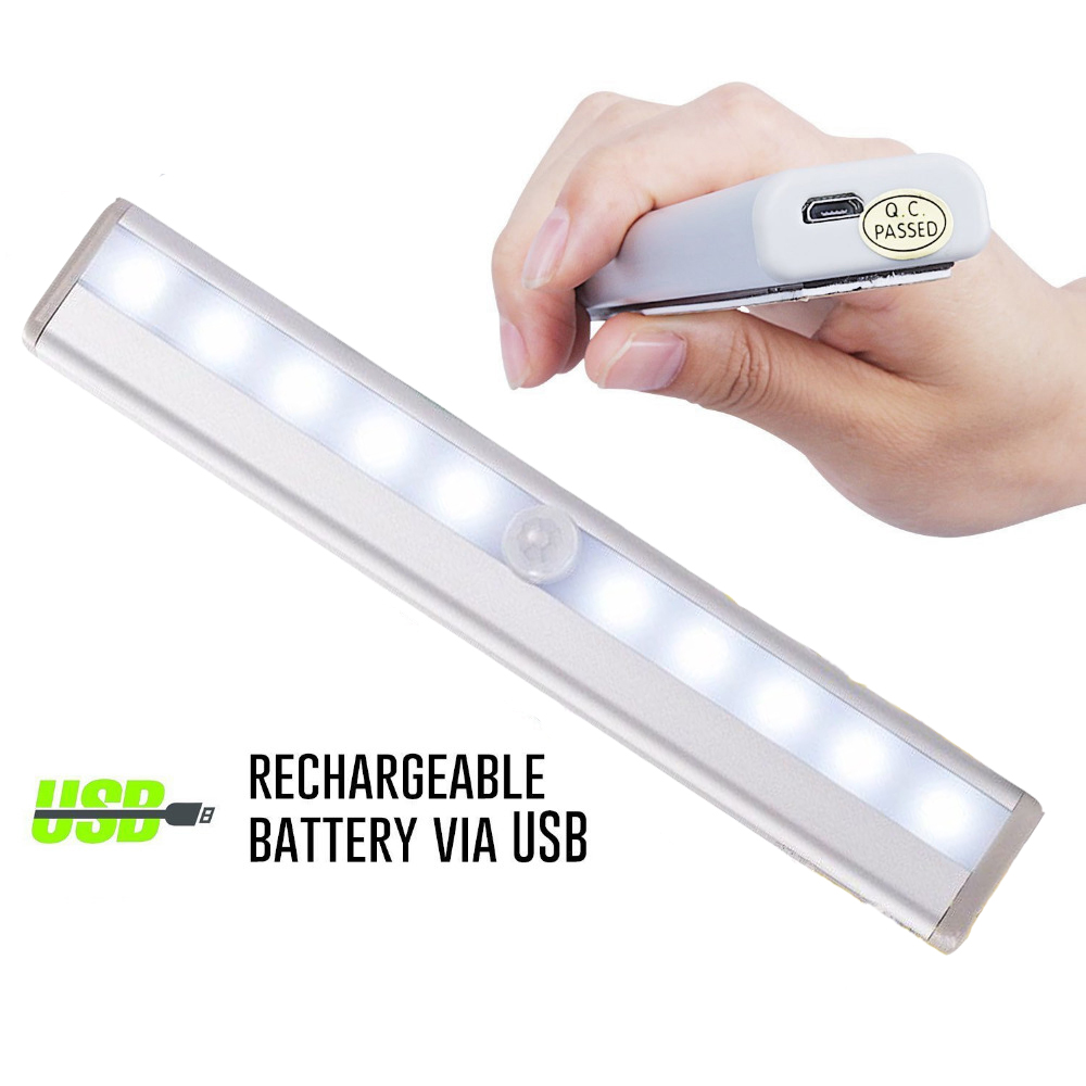 USB Oplaadbare 10 LED Nachtlampje PIR Motion Sensor Licht Onder Kast Garderobe Kast Kast Night Lamp Met Magnetische