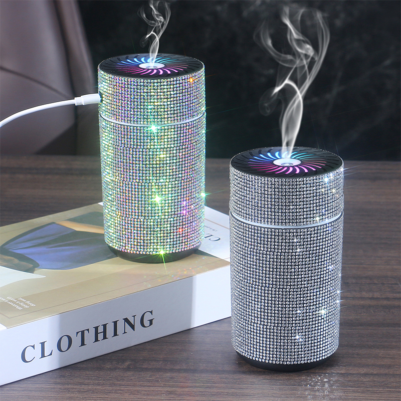 Luxe Glanzende Auto Diffuser Luchtbevochtiger Met Led Licht Diamant Auto Luchtreiniger Diffuser Luchtverfrisser Bling Auto Accessoires