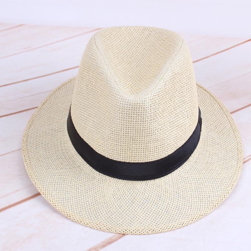 Men Straw Panama Hat Handmade Cowboy Cap Summer Beach Travel Sunhat B99