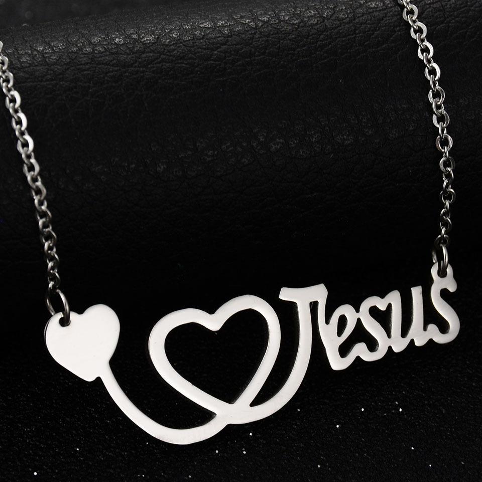 Jezus ketting I love jesus: Steel color