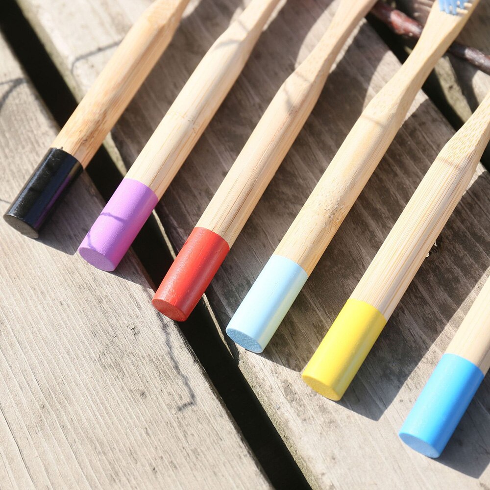 1Pcs Kids Kleurrijke Bamboe Tandenborstel Ronde Handvat Natuurlijke Koolstofarme Eco-vriendelijke Zachte Tandenborstel Oral Care