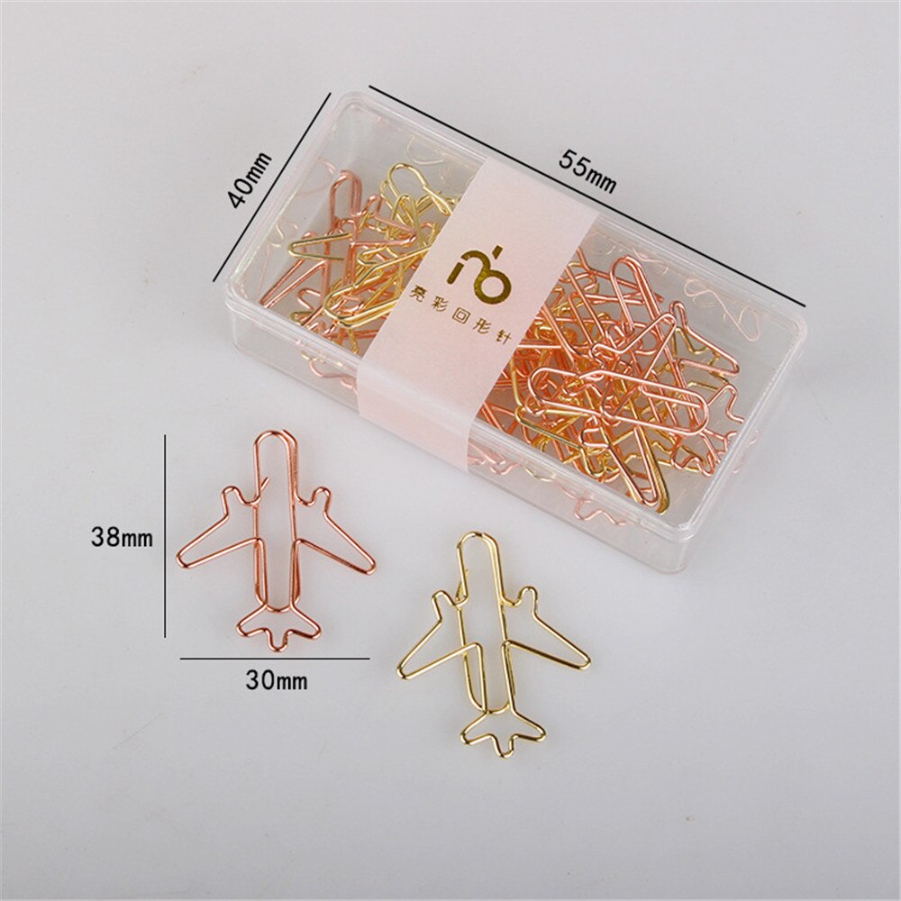 12pcs/set Rose Gold Airplane Shape Metal Paper Clips Escolar Bookmarks Memo Clip Binder Clip Stationery Book Note Decoration