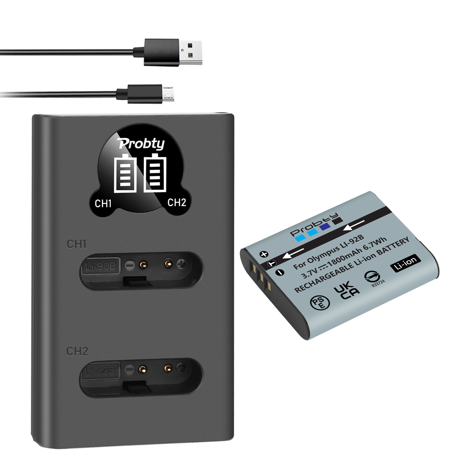 Batería de 1800mAh Li-92B Li-90B DB-110 + cargador para Olympus Tough TG-5 TG-4 TG-6 TG-2 TG-1 SH-1 SH-2 SH-60 SH-5: Verde