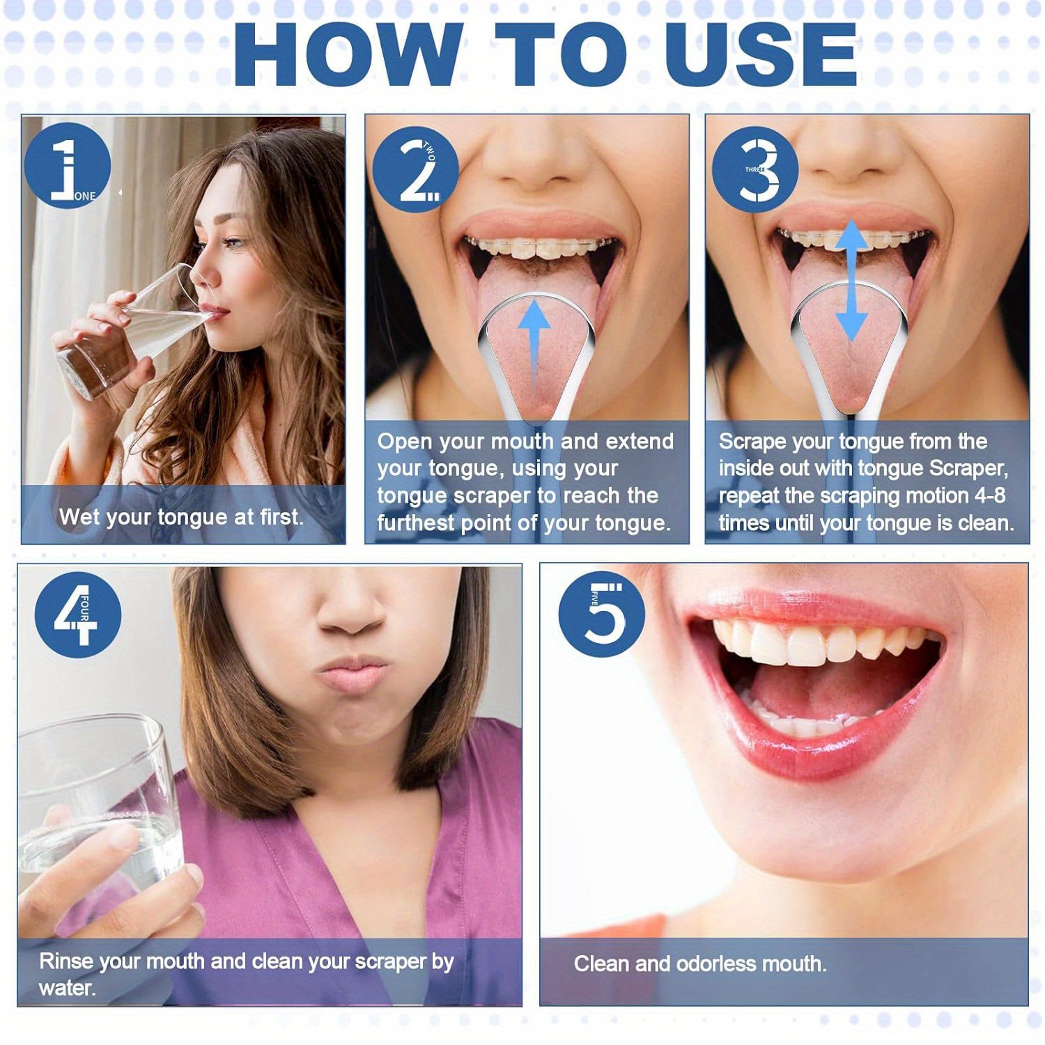 Juego familiar de raspador de lengua de acero inoxidable, limpiador de lengua para el cuidado de la lengua, limpiador de pestañas, raspador de lengua de acero inoxidable, 2/4 Uds.