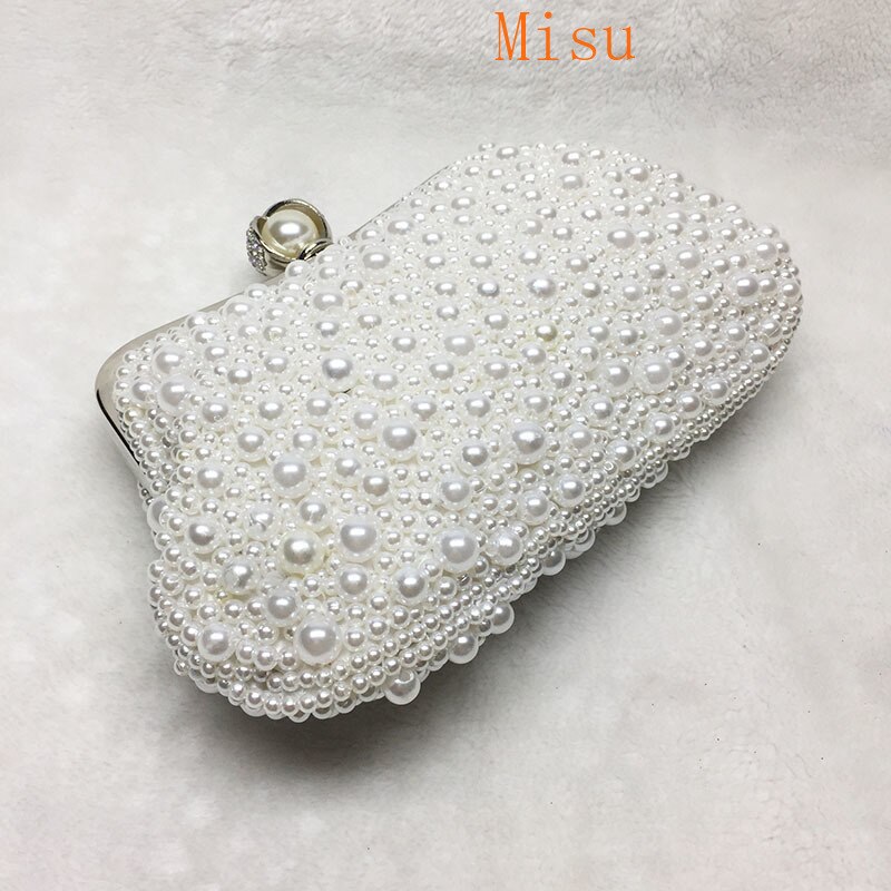 Women White Pearl Shell Evening Bags Luxury Wedding Bead Small Handbag Clutch Dinner Purse Chain Shoulder bag