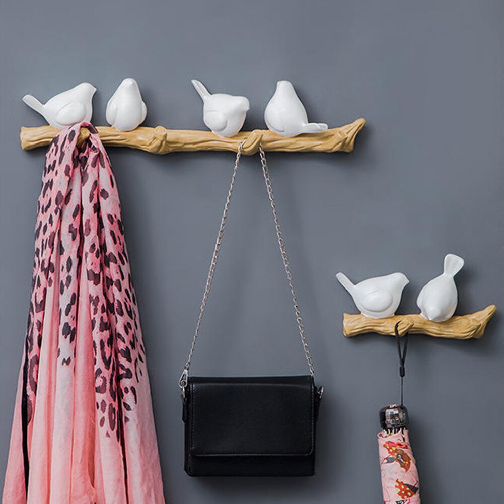 Wall Decorative Hooks Resin 2/3/4 Birds Door Hangers Wall Decorations Hooks Hat Scarf Key Hanger Hooks Wall Hanging Hooks