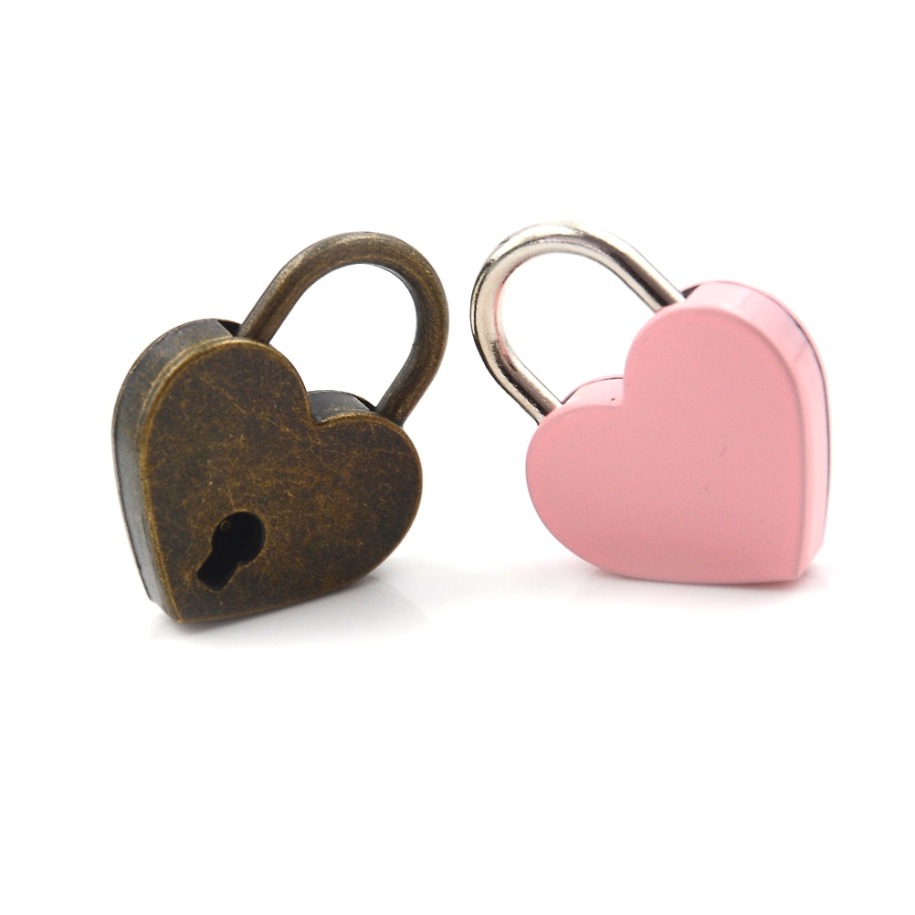 Mini Padlock Love Heart Shape Padlock Tiny Luggage Bag Case Lock With Keys Zinc Alloy Suitcase Locker Hardware Set