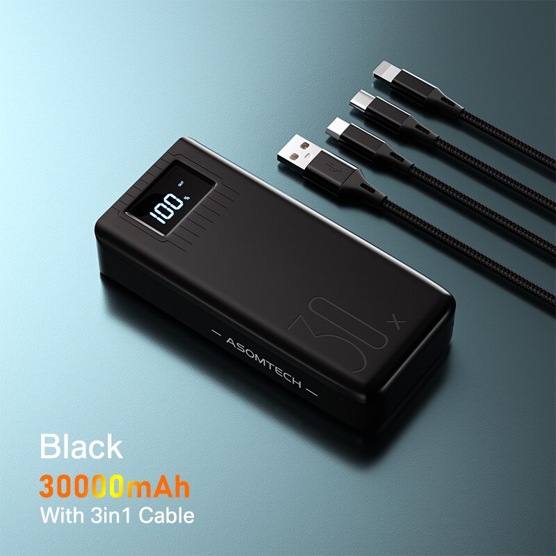 30000mAh batterie externe LED affichage numérique double USB charge rapide batterie externe pour Samsung iPhone 11 Pro batterie externe: Black 20000mah