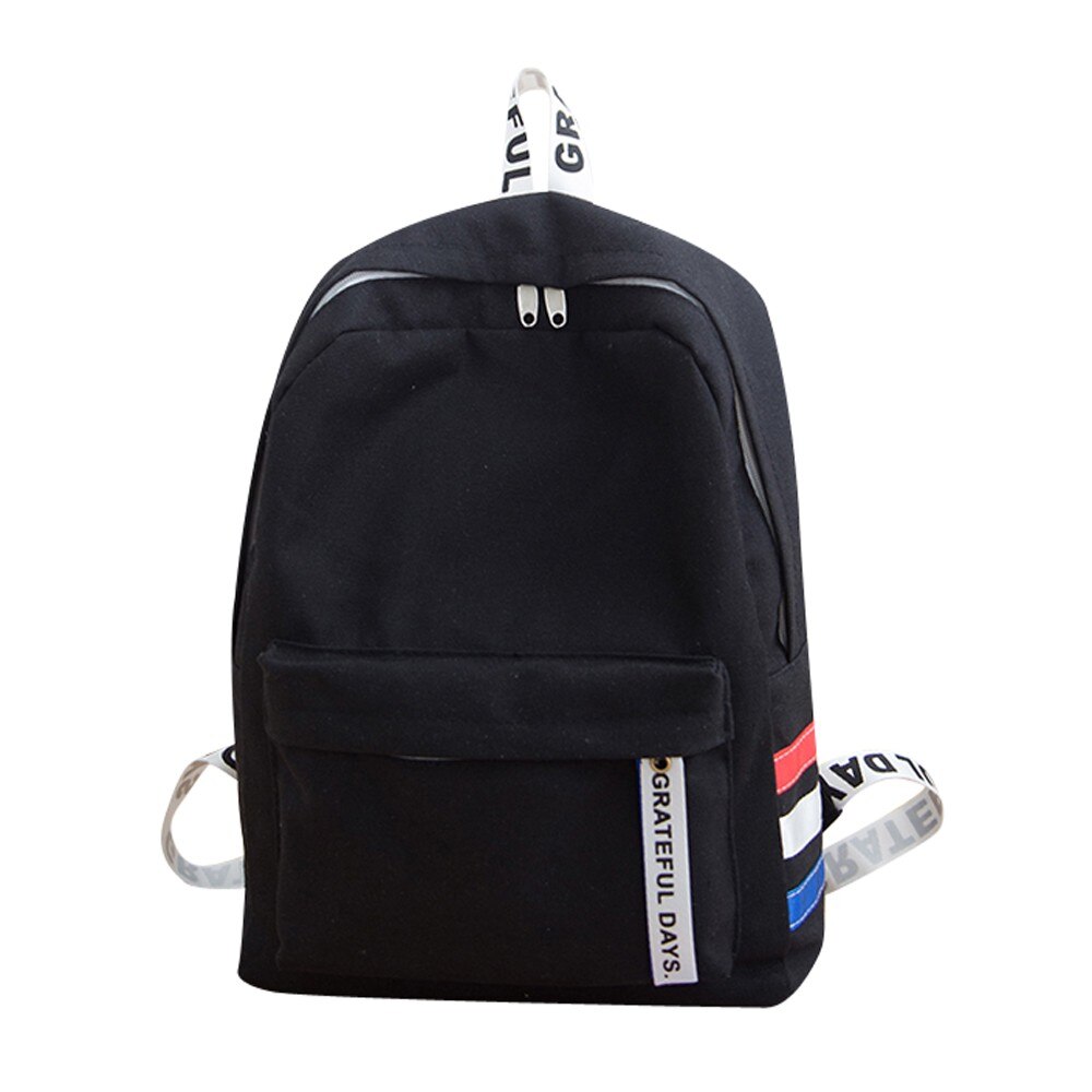 Unisex Canvas Women Men Backpack Preppy Style Student Backpack School Shoulder Backpack Handle Bag: Black