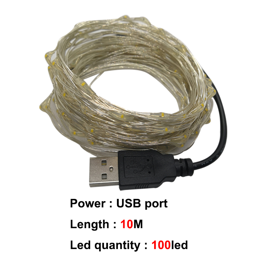 22m 12m 10m 5m solar led trädgårdsgång ljus usb fe utomhus girlander ljusslingor landskap belysning fest dekorativt: Dc5v 10m / Flerfärgad