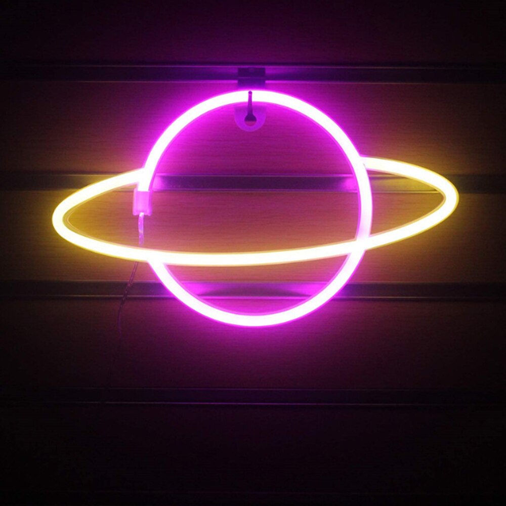 Led Neon Lamp Elliptische Planeet Neon Sign Neon Light Batterij Aangedreven Home Decoratieve Muur Light Party Room Verlichting Decor: Pink Yellow