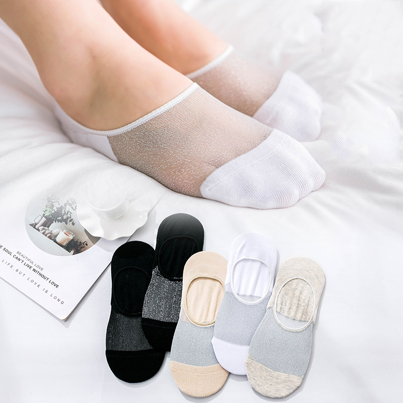 rainbow stripe Transparent Silk Socks Women Ultra-thin spring summer socks style Japan Glass fiber Invisible socks