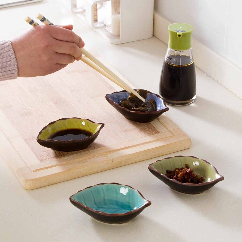 OTHERHOUSE Leaf Shape Ceramic Plate Seasoning Sauce Dish Snack Desser Plates Sushi Dishes Flavor Tray Kitchen Tableware Saucer