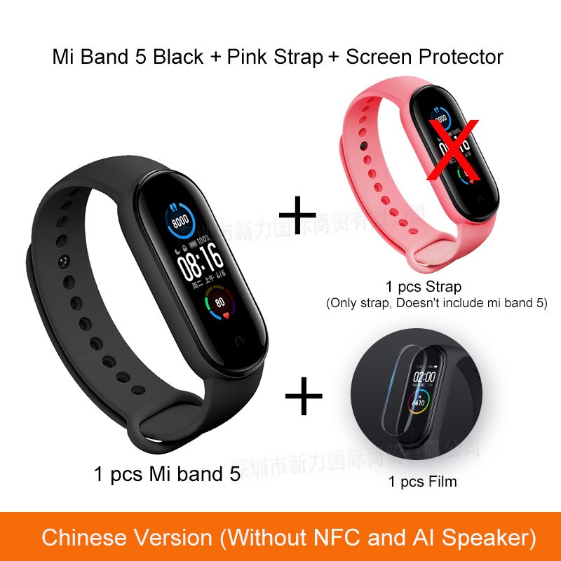 Xiaomi Miband 5 Smart Wristbands Sports 24hour Heart Rate Monitoring Magnetic Charging Large Color Screen 5ATM Waterproof band 5: CN Pink