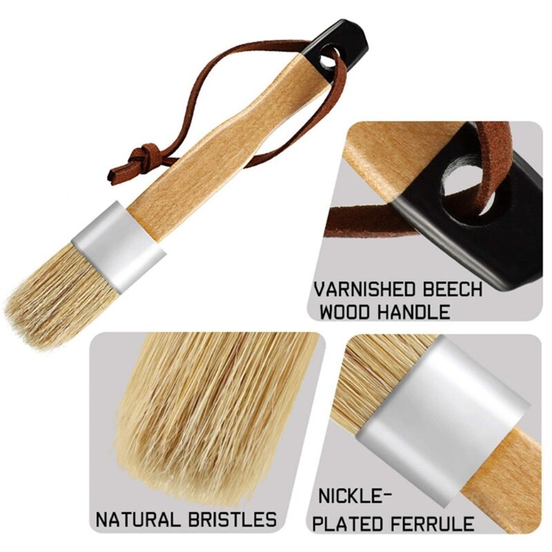 3 Pcs/Set Ergonomic Handle Chalk Wax Paint Brushes Bristle Stencil Brushes for Wood Furniture DIY Painting Waxing Tool