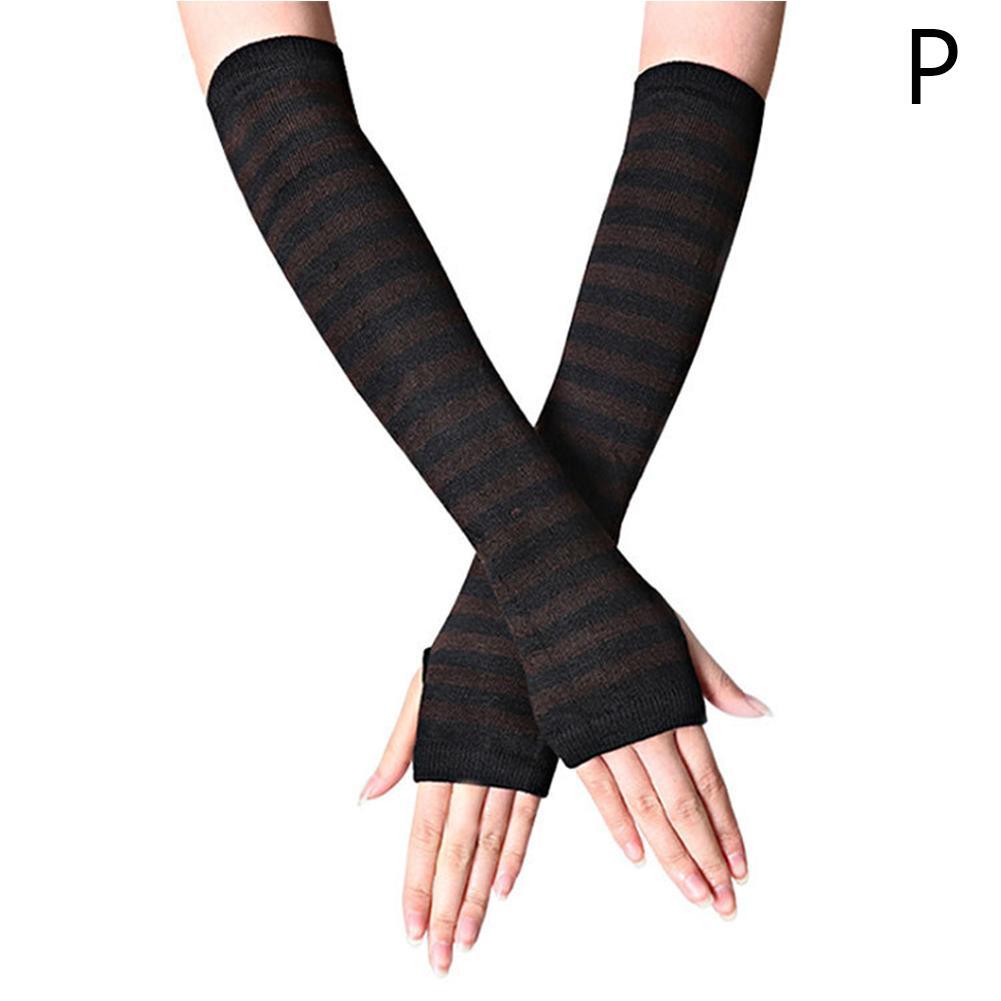 Mannen Lange Winter Handschoenen Arm Cover Classic Zwart Wit Gestreepte Katoen Pols Cover Arm Dames Handschoenen Mouw Gebreide Handschoenen vrouwen: brown black