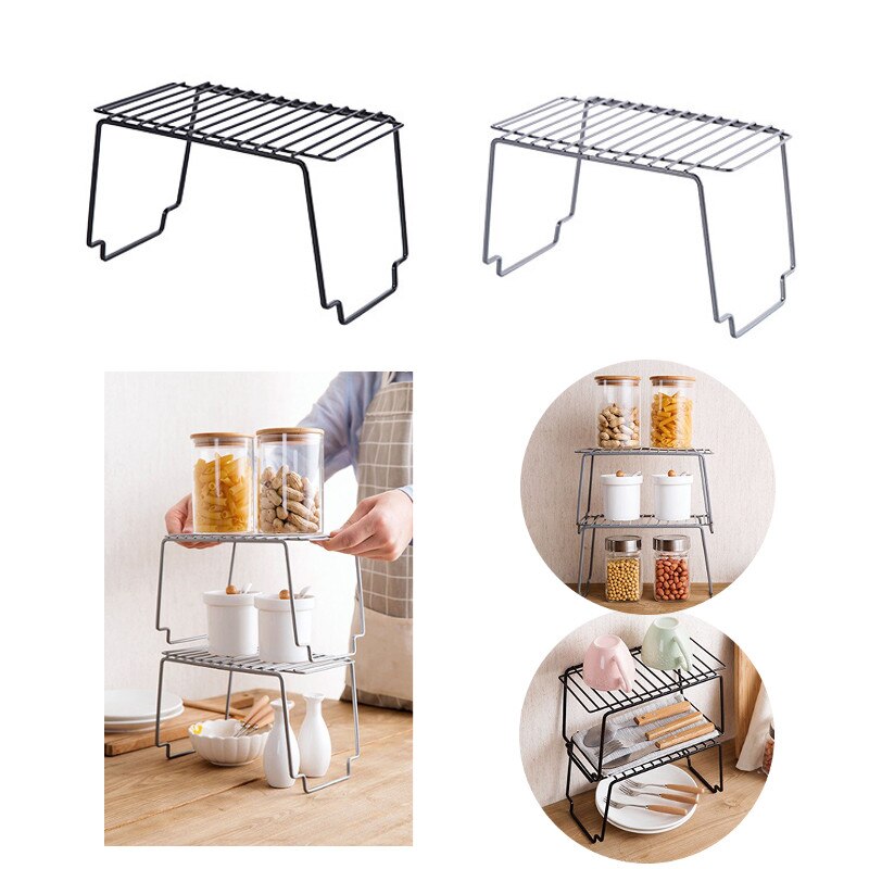 Kitchen Storage Rack Metal Cupboard Storage Shelf Non-Skid Spice Rack Multilayer Superposition Organizer Bathroom Saving Space