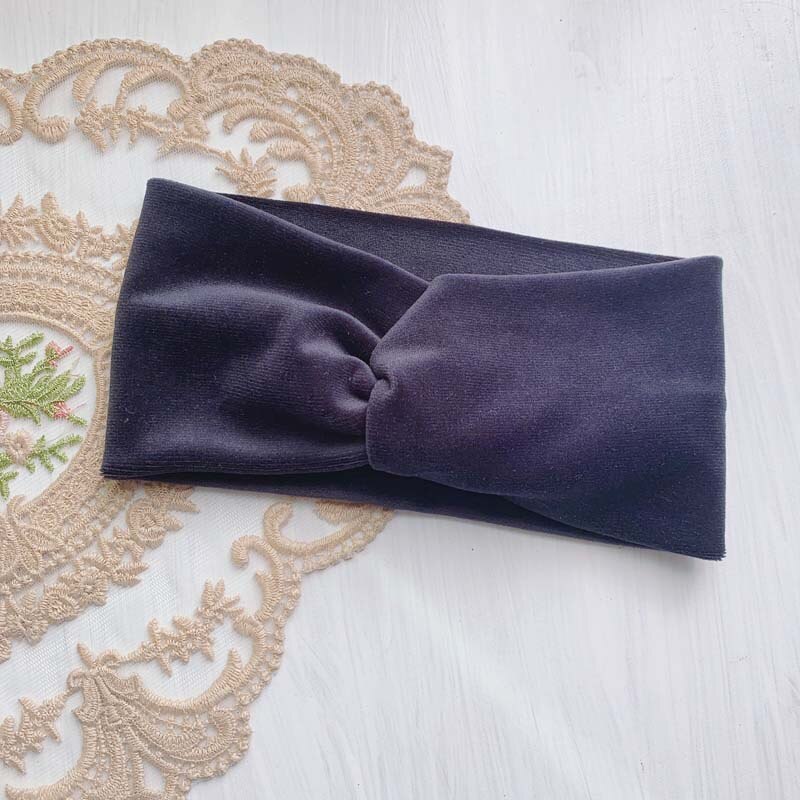 Diademas para mujer, vinchas elásticas de terciopelo con nudo cruzado abrigadas para invierno, turbante suave de Color liso, accesorios para el cabello a la para niñas, diademas: Navy
